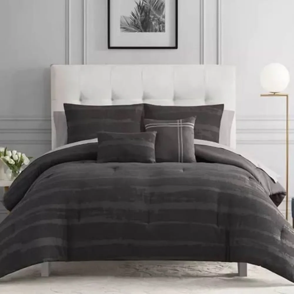 5 Piece KING Dark Gray Comforter Set New